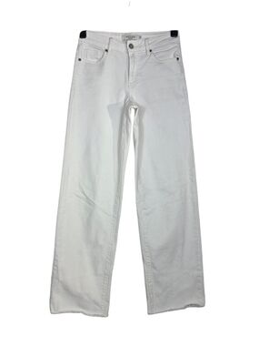 Hidden White Wide Leg Straight Jeans with Raw Hem
